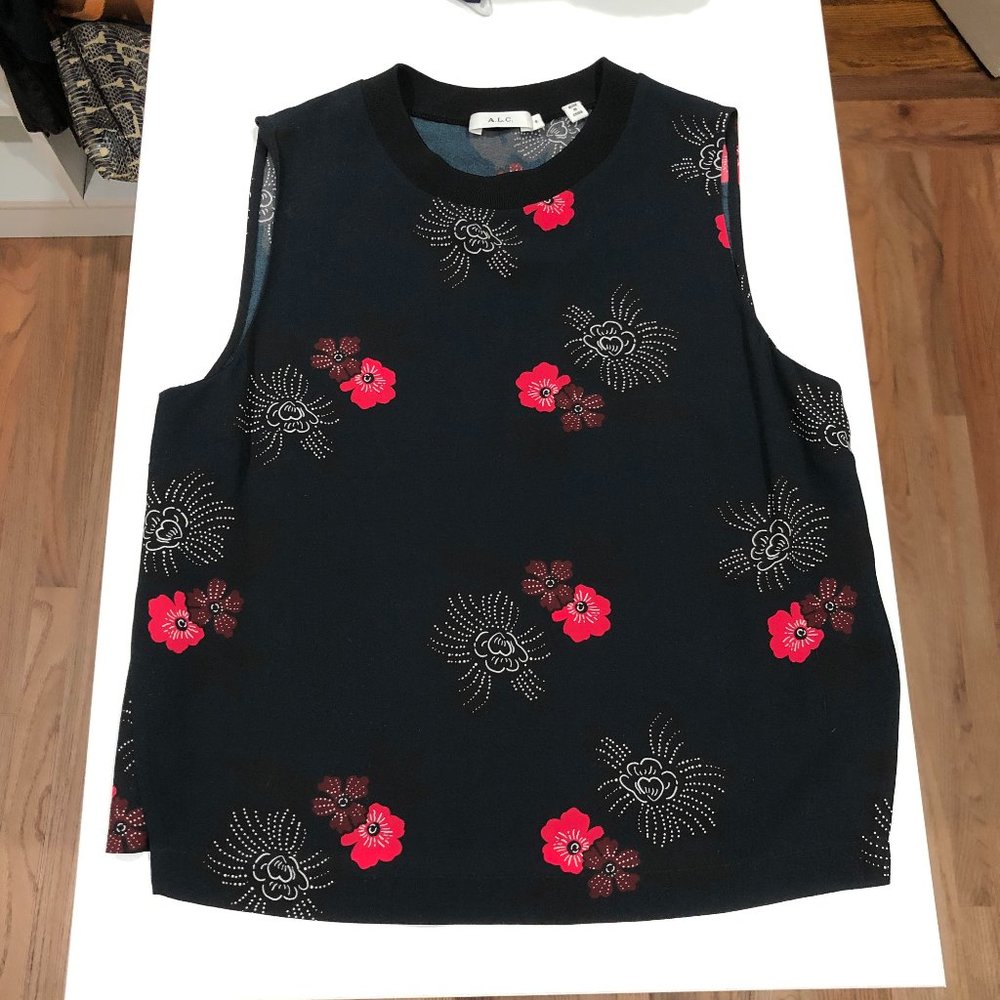 A.L.C. Dark Navy Floral Tank Top Blouse